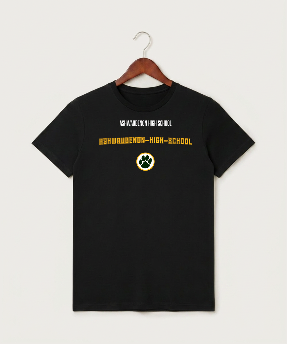 Ashwaubenon High School General (Sandbox) - Black T-Shirt - Full Front