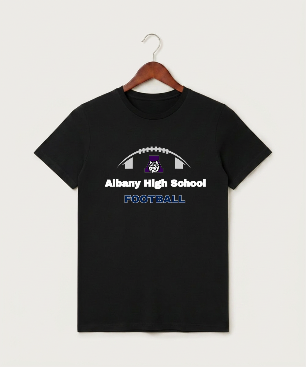 Albany High School Football (Boys) - Black T-Shirt - Full Front