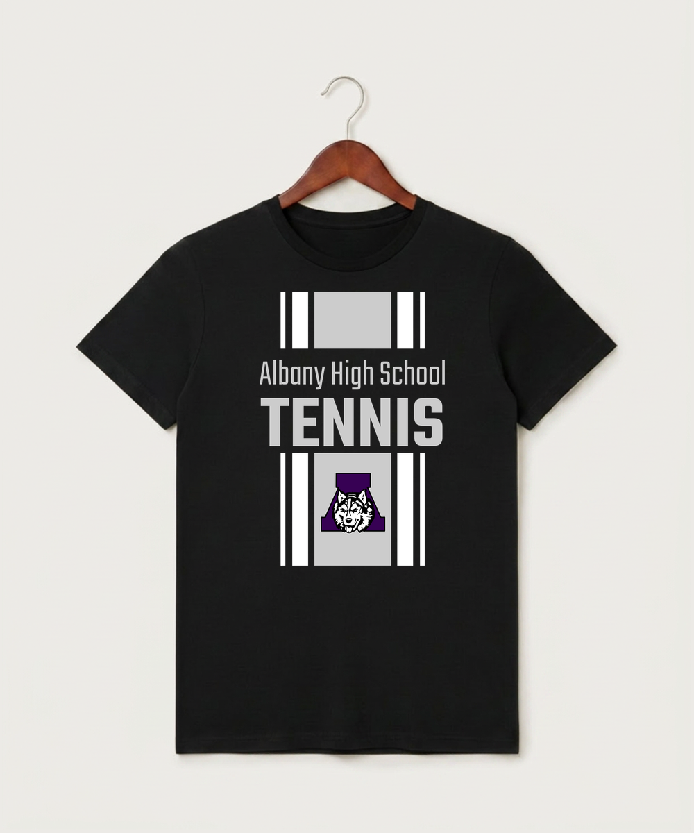 Albany High School Tennis (Boys) - Black T-Shirt - Full Front