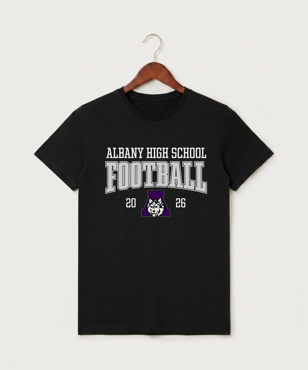 Albany High School Football (Boys) - Black T-Shirt - Full Front