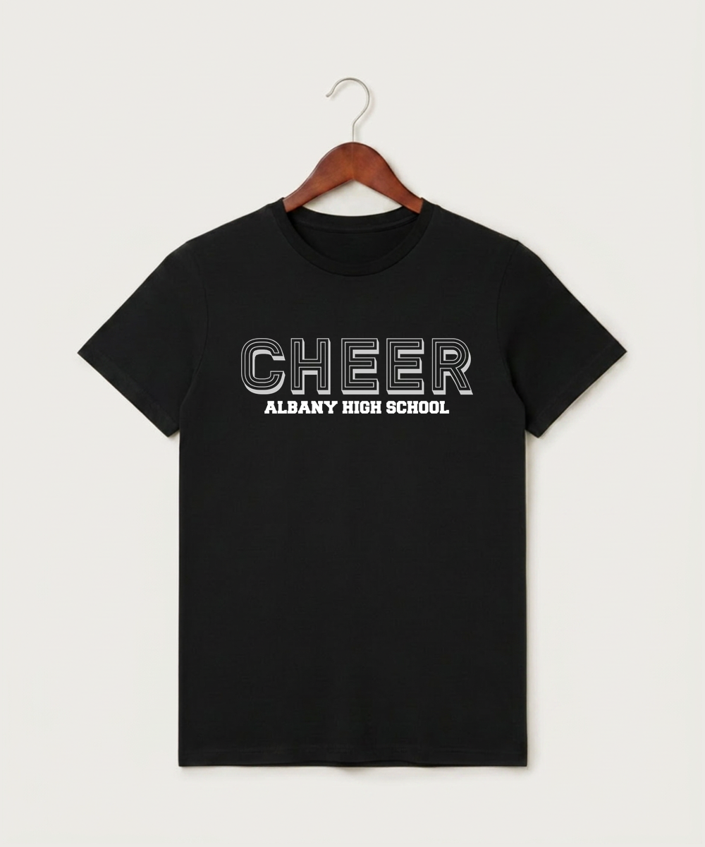 Albany High School Cheerleading - Black T-Shirt - Full Front
