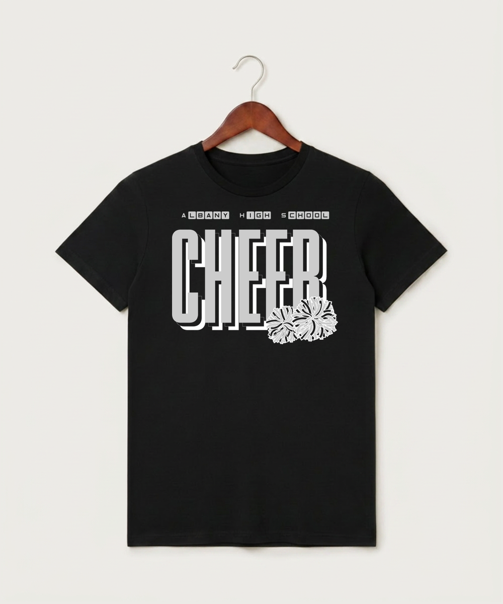 Albany High School Cheerleading - Black T-Shirt - Full Front