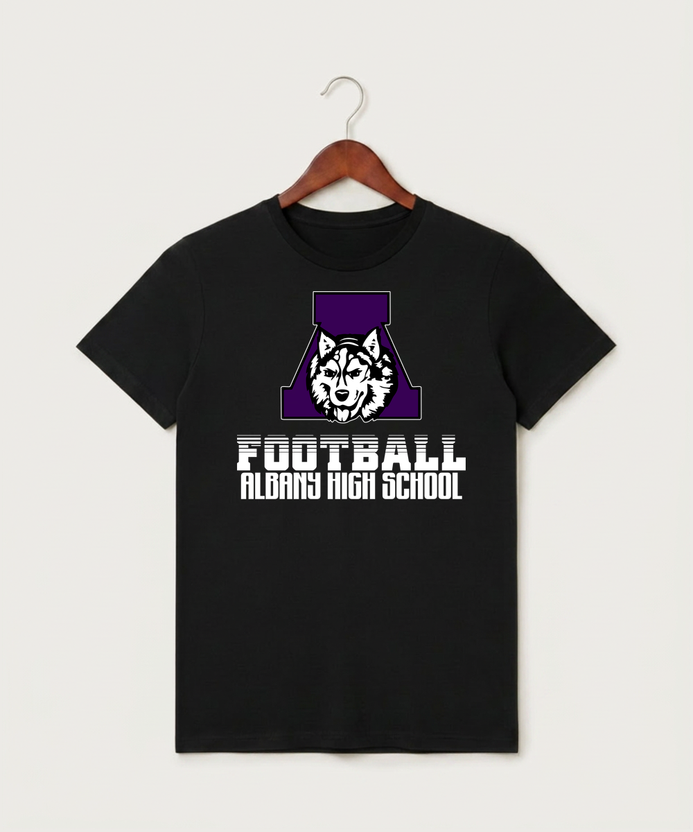 Albany High School Football (Boys) - Black T-Shirt - Full Front