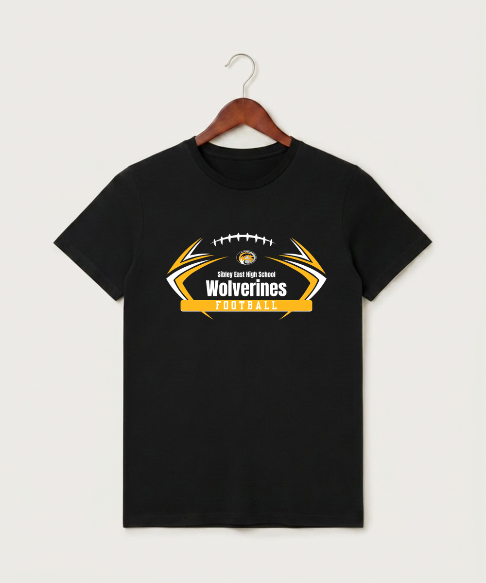 Sibley East High School Football (Boys) - Black T-Shirt - Full Front