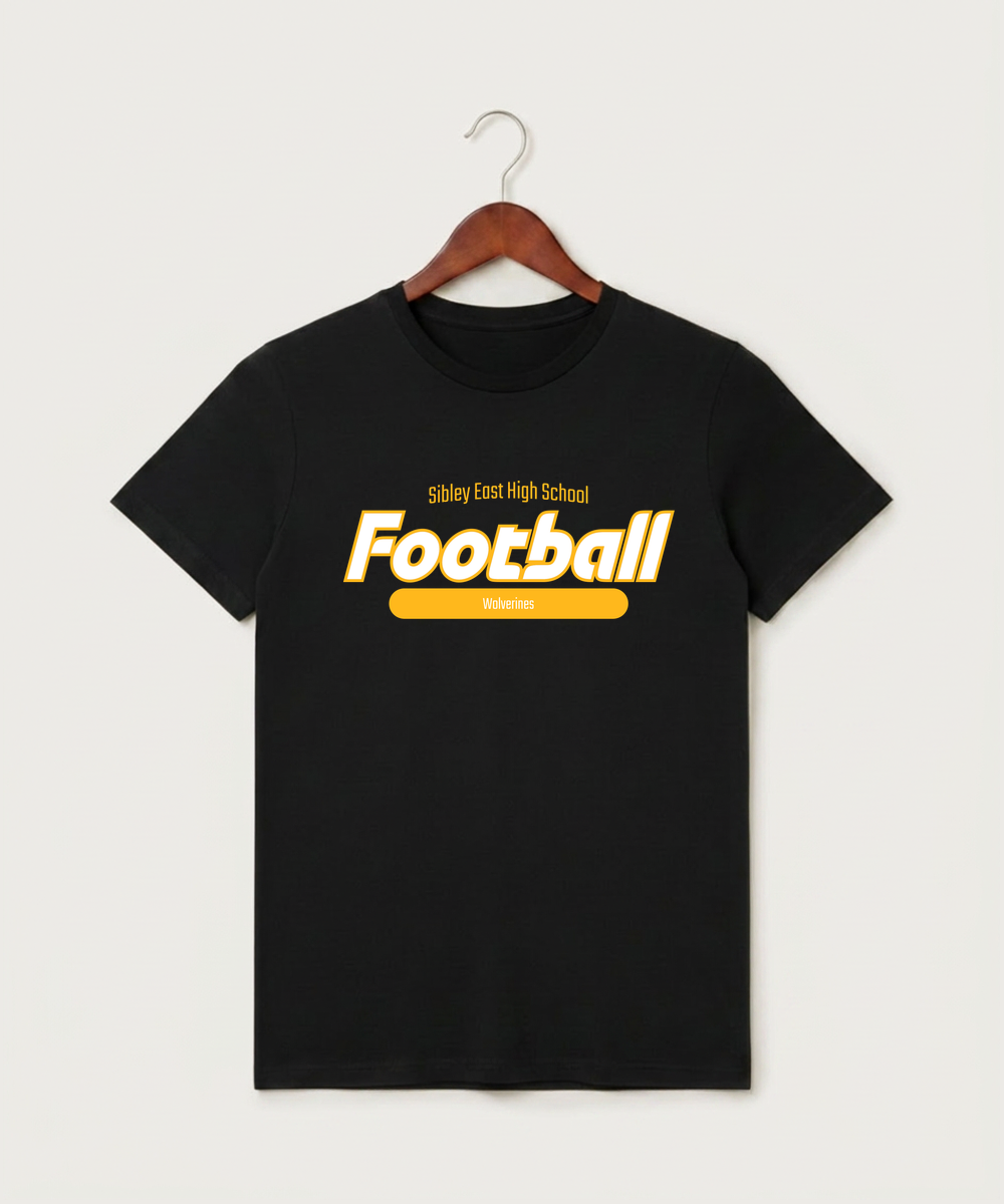 Sibley East High School Football (Boys) - Black T-Shirt - Full Front
