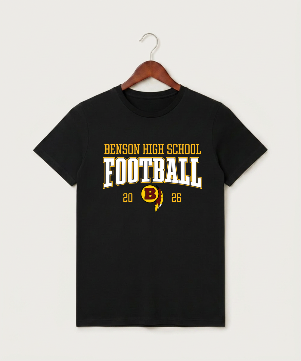 Benson High School Football (Boys) - Black T-Shirt - Full Front