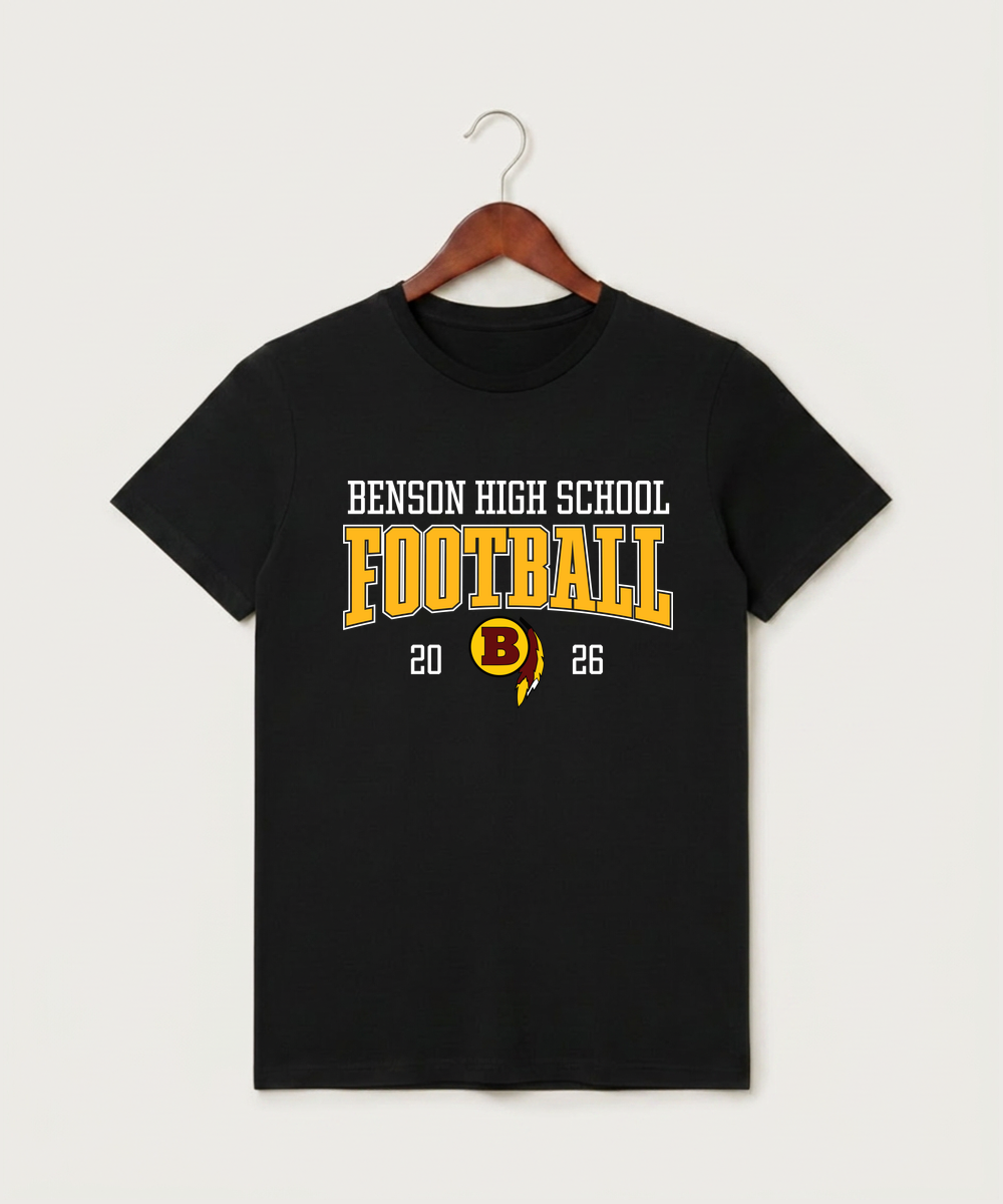 Benson High School Football (Boys) - Black T-Shirt - Full Front