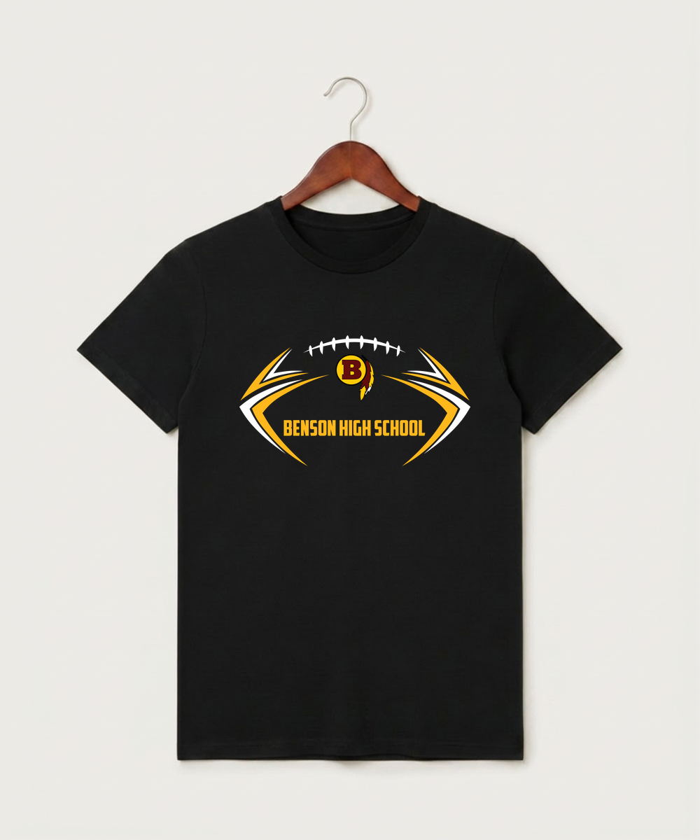 Benson High School Football (Boys) - Black T-Shirt - Full Front