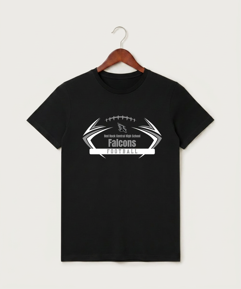 Red Rock Central High School Football (Boys) - Black T-Shirt - Full Front