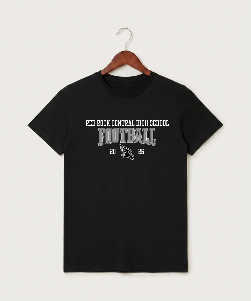 Red Rock Central High School Football (Boys) - Black T-Shirt - Full Front