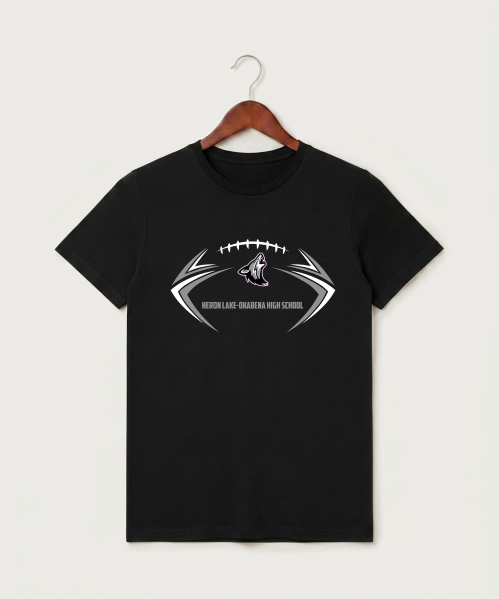 Heron Lake-Okabena High School Football (Boys) - Black T-Shirt - Full Front