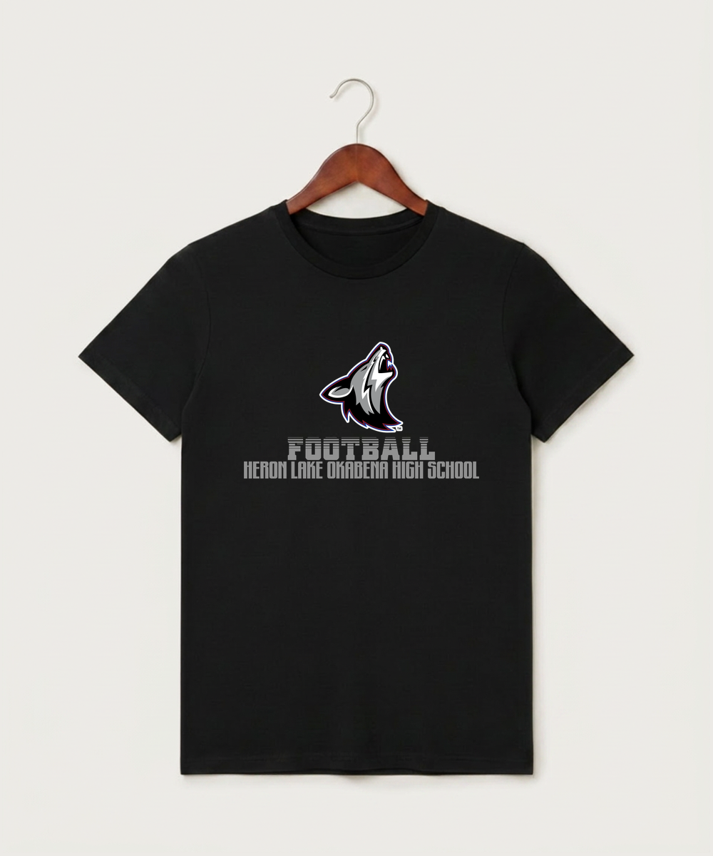 Heron Lake-Okabena High School Football (Boys) - Black T-Shirt - Full Front