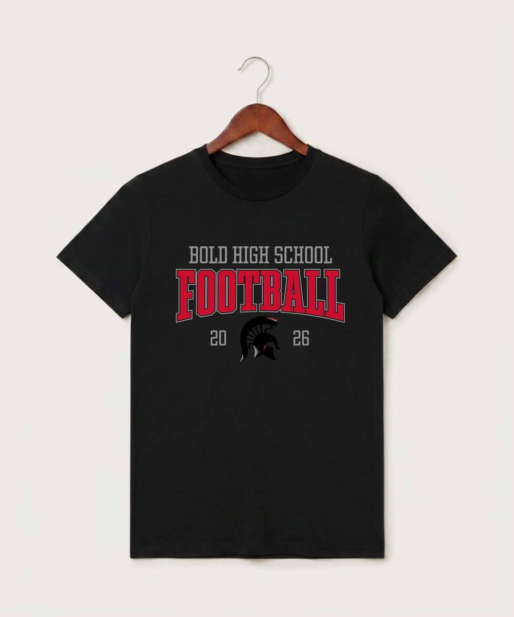 Bold High School Football (Boys) - Black T-Shirt - Full Front