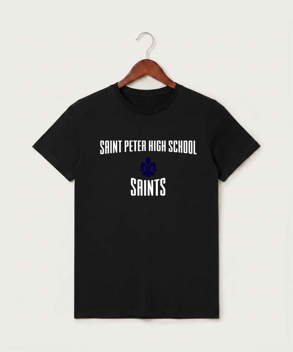 Saint Peter High School Athletics - Black T-Shirt - Full Front