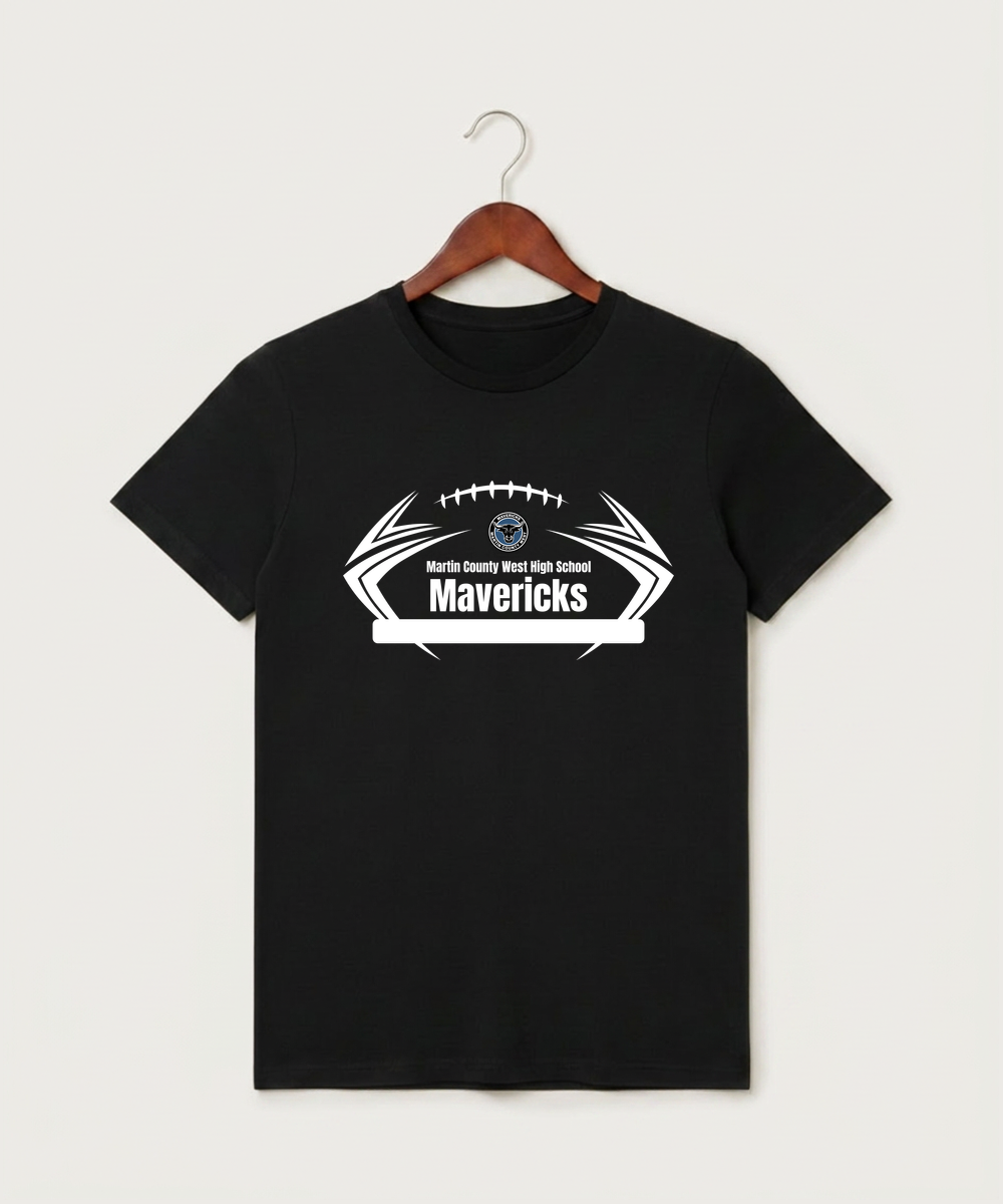 Martin County West High School Football (Boys) - Black T-Shirt - Full Front