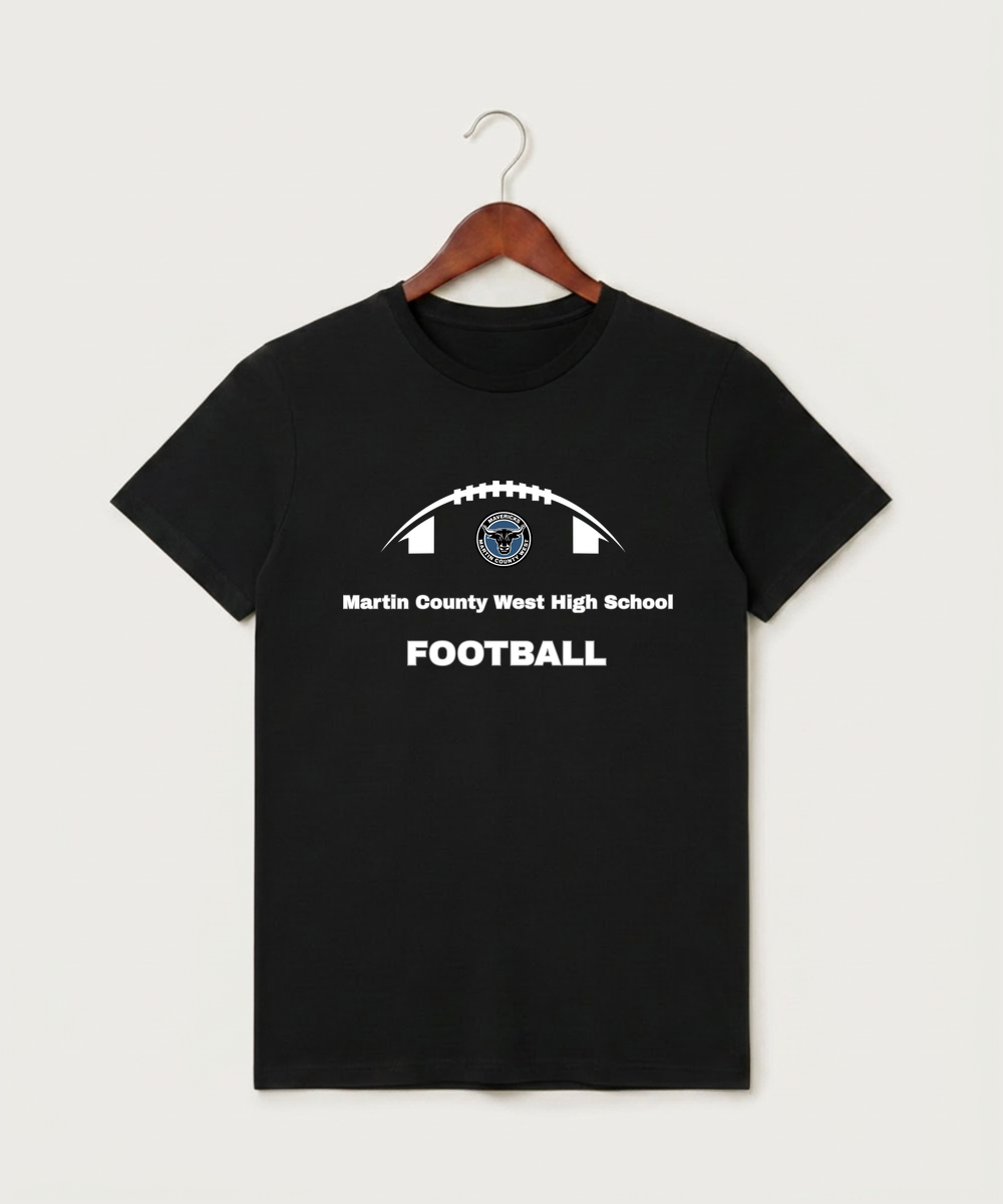 Martin County West High School Football (Boys) - Black T-Shirt - Full Front