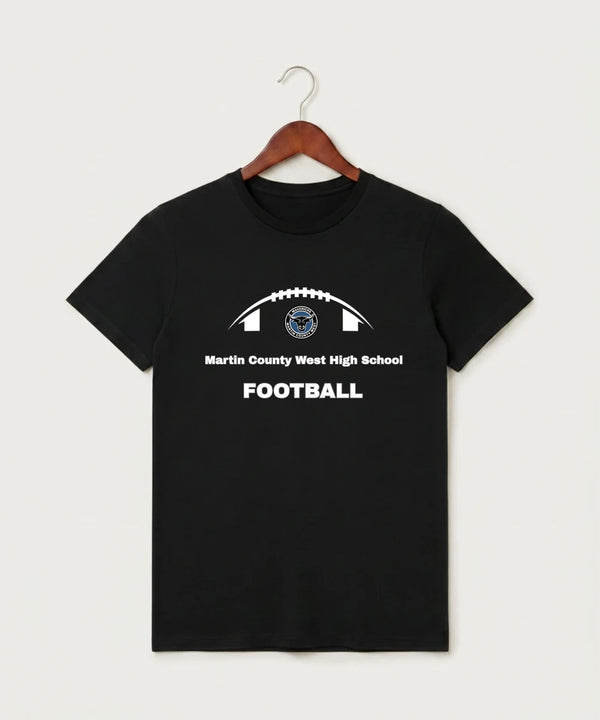 Martin County West High School Football (Boys) - Black T-Shirt - Full Front