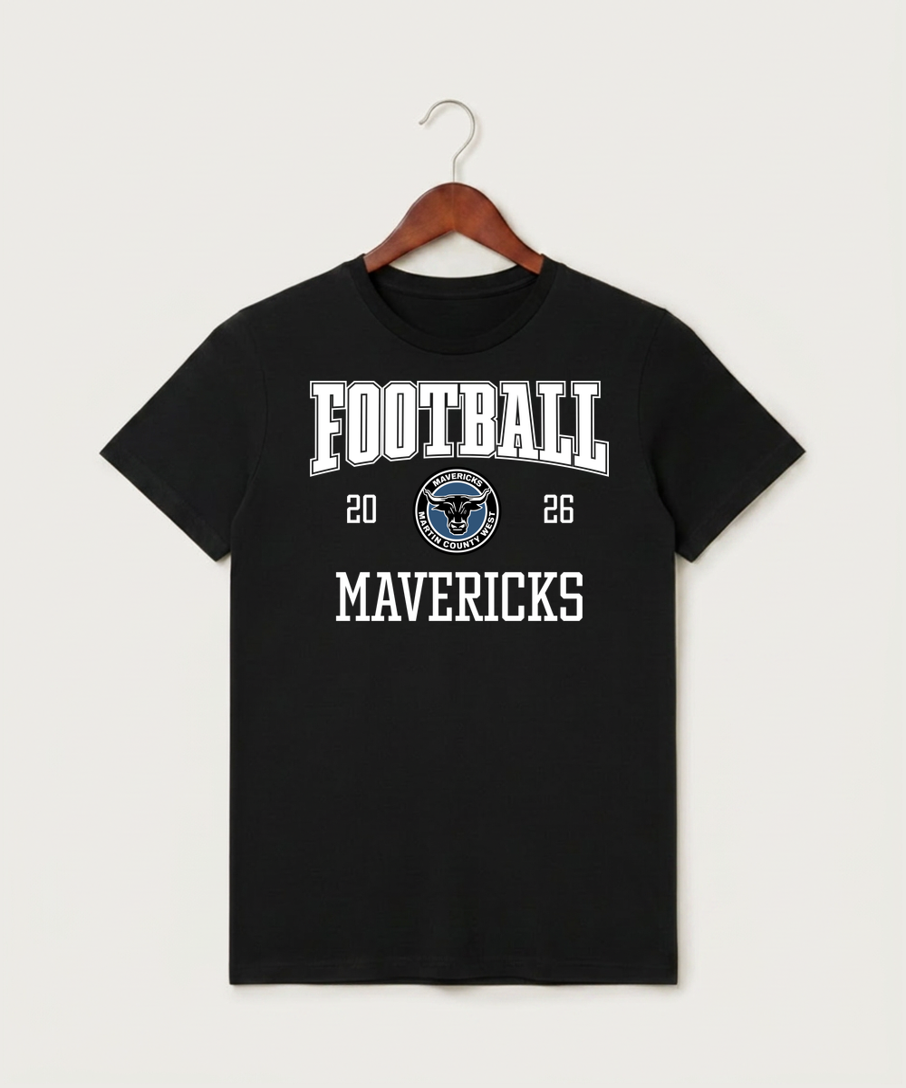 Martin County West High School Football (Boys) - Black T-Shirt - Full Front
