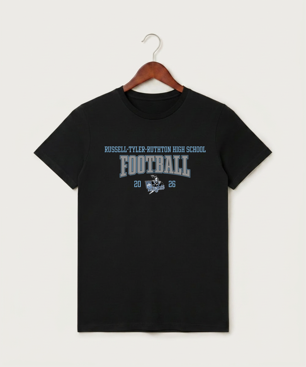 Russell-Tyler-Ruthton High School Football (Boys) - Black T-Shirt - Full Front