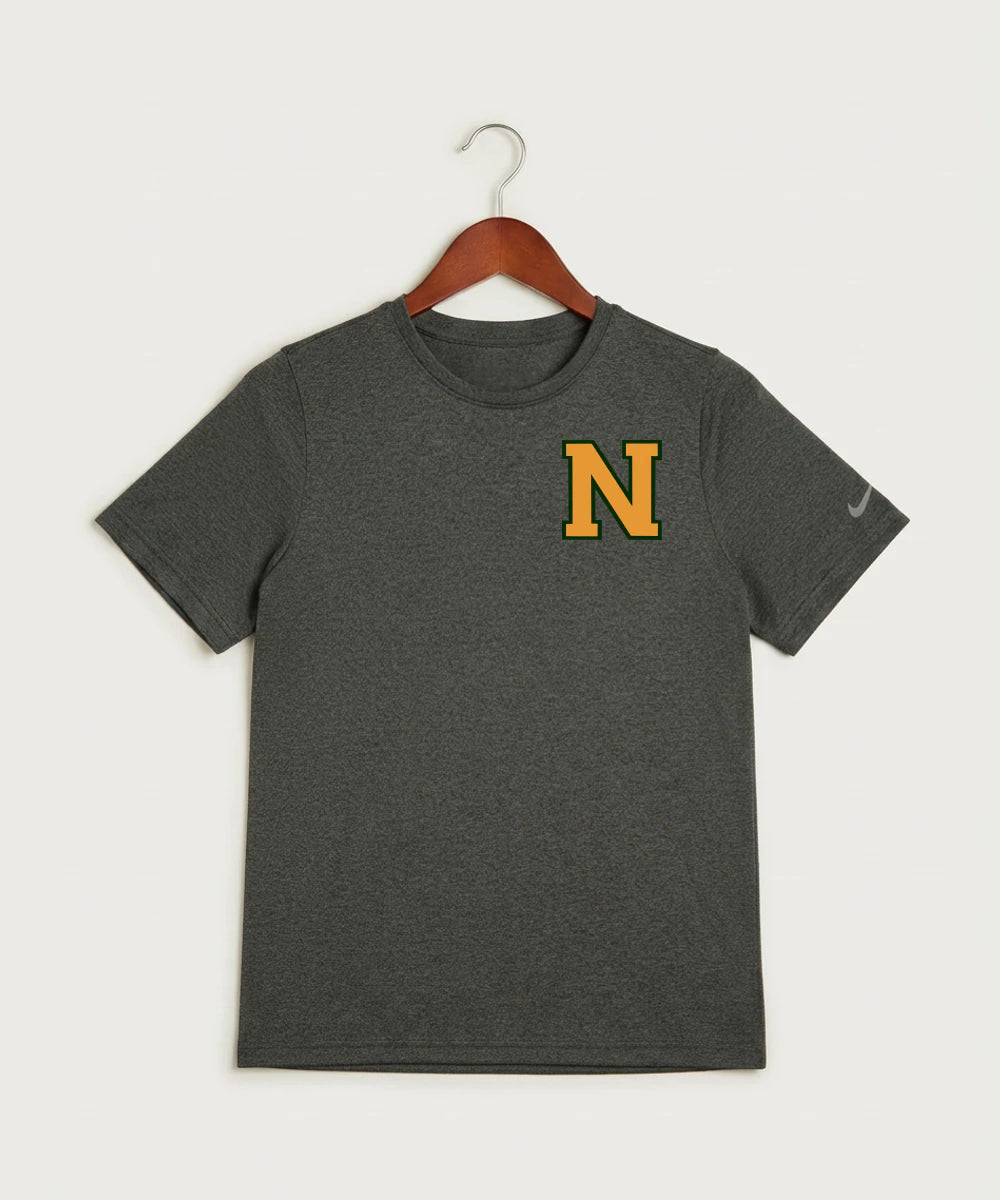 Nevis High School Volleyball (Girls) - Dark Smoke Heather Nike Youth Swoosh Sleeve rLegend Tee NKDX8787