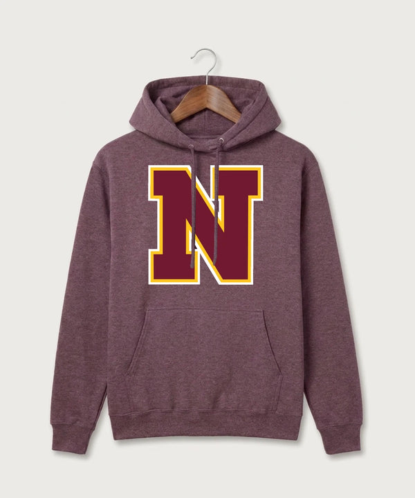 Northfield High School Volleyball (Girls) - Heather Athletic Maroon Port & Co Core Fleece Pullover Hooded Sweatshirt. PC78H