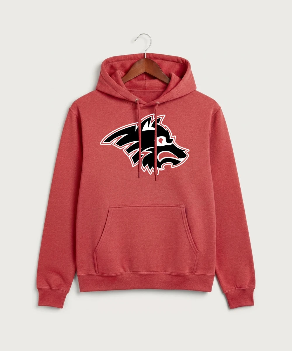 Milaca High School Football (Boys) - Heather Red Port & Co Core Fleece Pullover Hooded Sweatshirt. PC78H