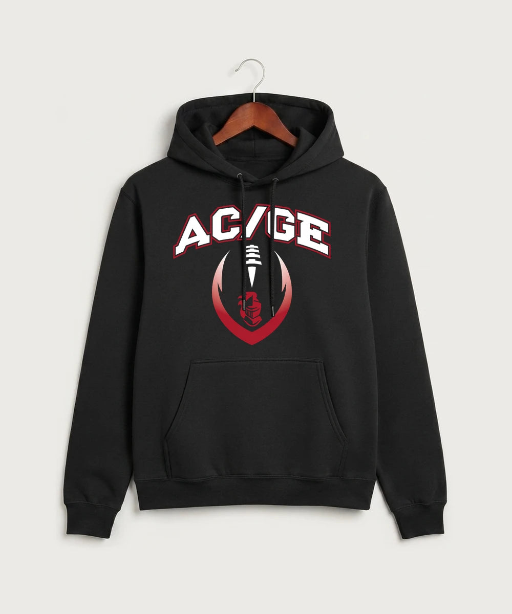 Alden-Conger-Glenville Emmons High School Football (Boys) - Jet Black Port & Co Core Fleece Pullover Hooded Sweatshirt. PC78H