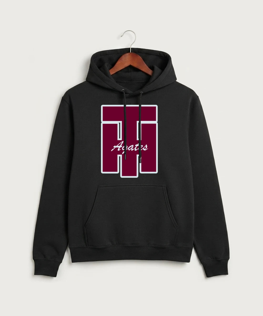Two Harbors High School Football (Boys) - Jet Black Port & Co Core Fleece Pullover Hooded Sweatshirt. PC78H
