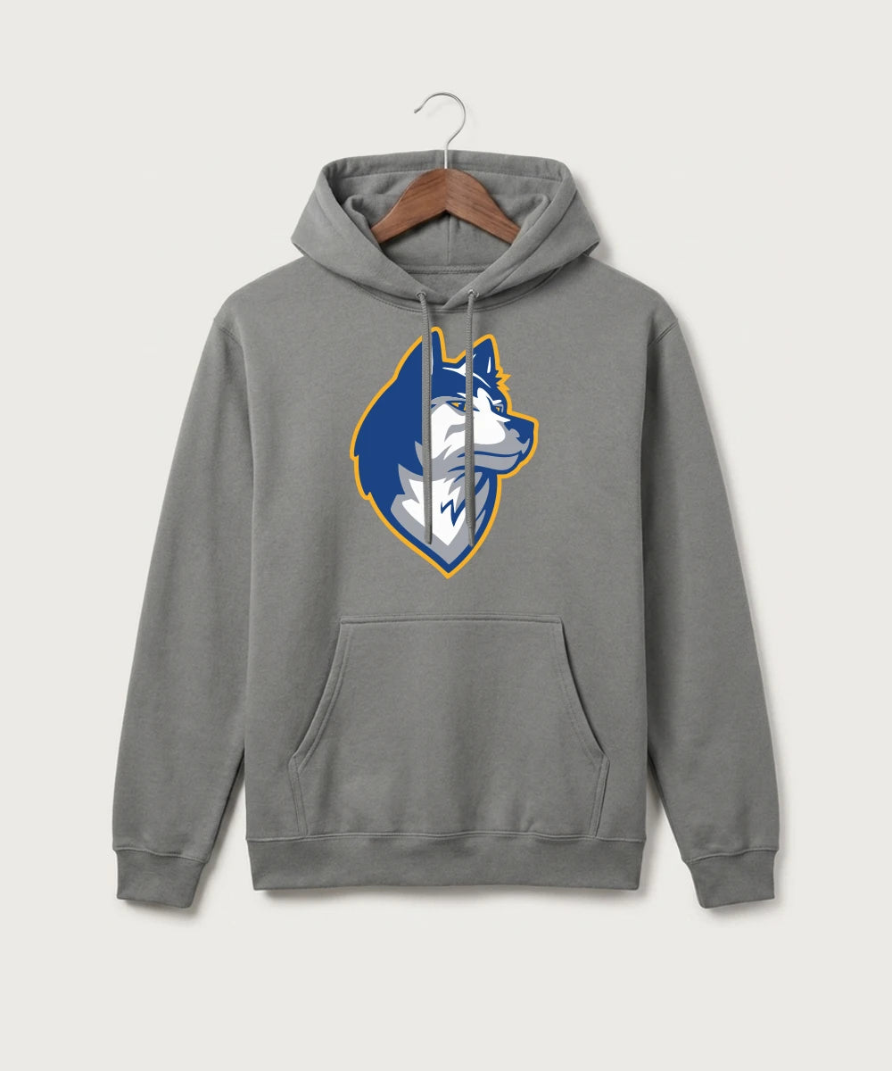 Bigfork Senior High School Football (Boys) - Medium Grey Port & Co Core Fleece Pullover Hooded Sweatshirt. PC78H