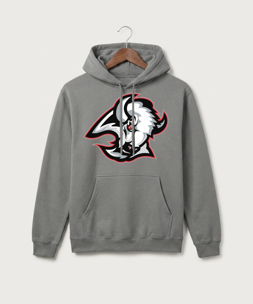 Buffalo High School Football (Boys) - Medium Grey Port & Co Core Fleece Pullover Hooded Sweatshirt. PC78H