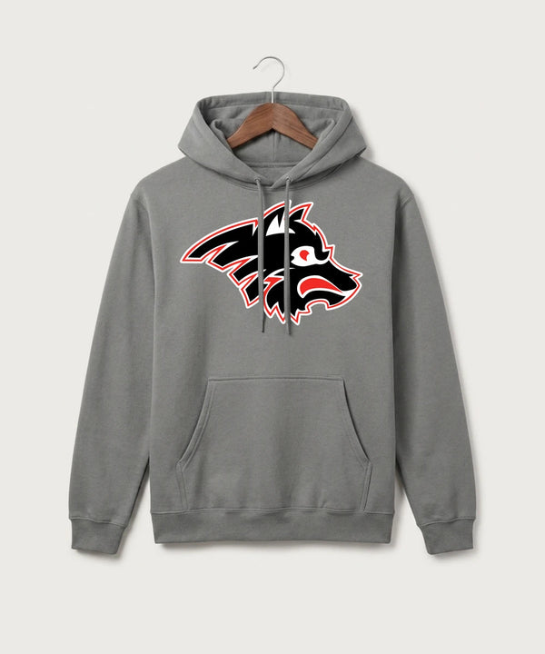 Milaca High School Football (Boys) - Medium Grey Port & Co Core Fleece Pullover Hooded Sweatshirt. PC78H