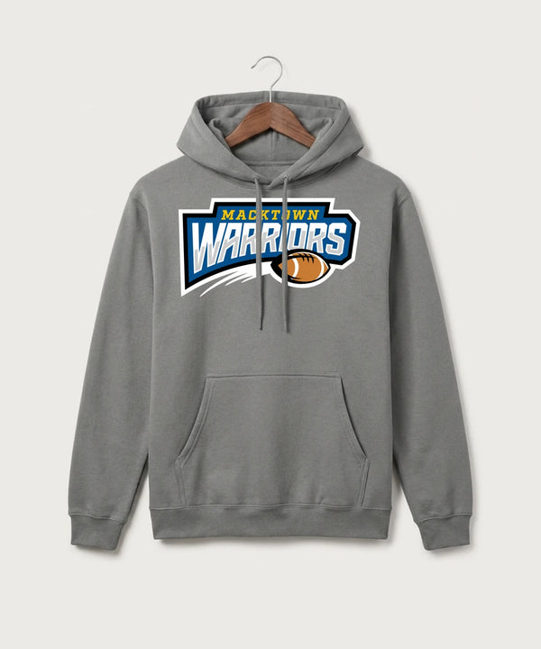 Macktown Warriors Football (Boys) - Medium Grey Port & Co Core Fleece Pullover Hooded Sweatshirt. PC78H