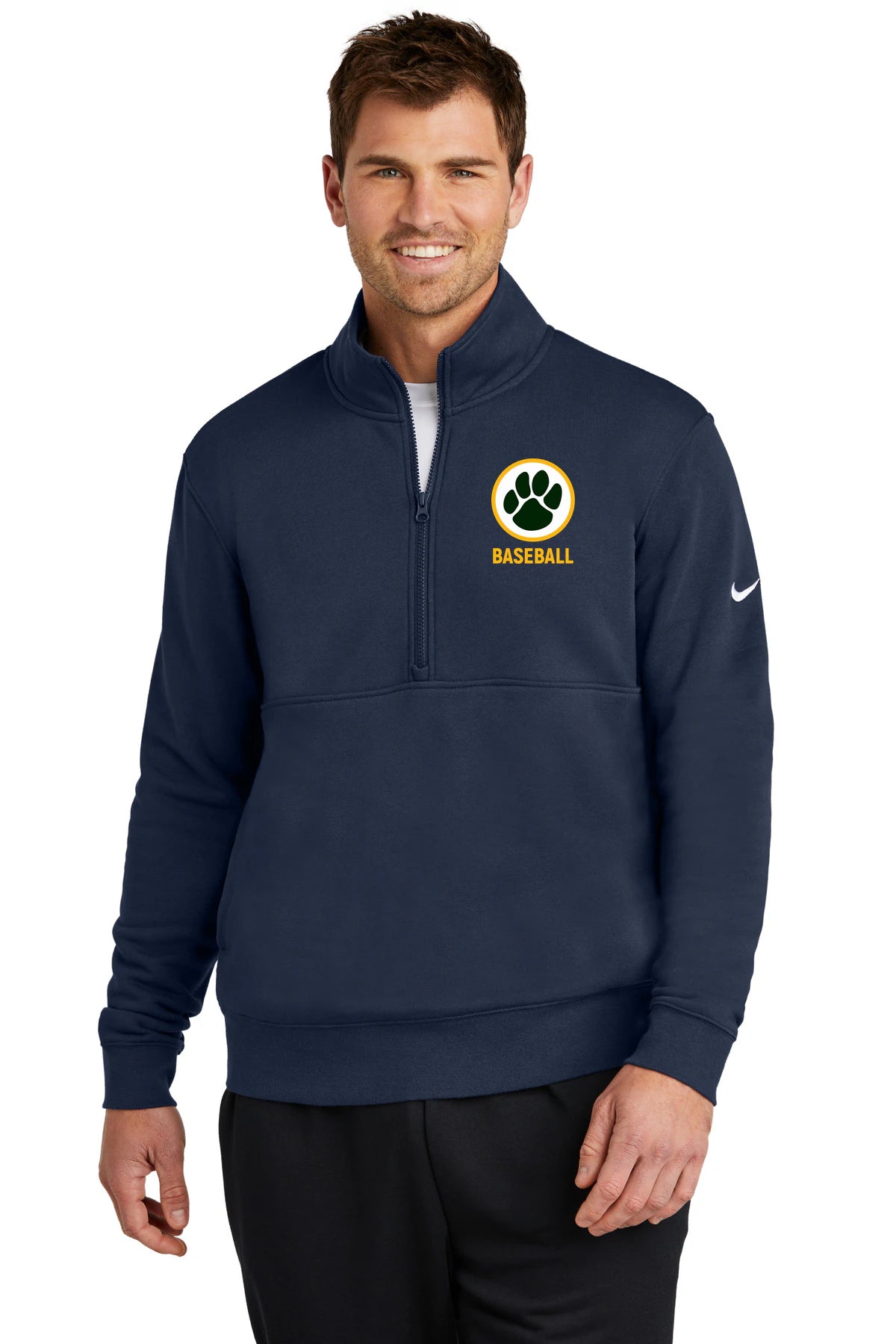 Ashwaubenon High School Baseball (Boys) - Midnight Navy Nike Club Fleece Sleeve Swoosh 1/2-Zip NKDX6718