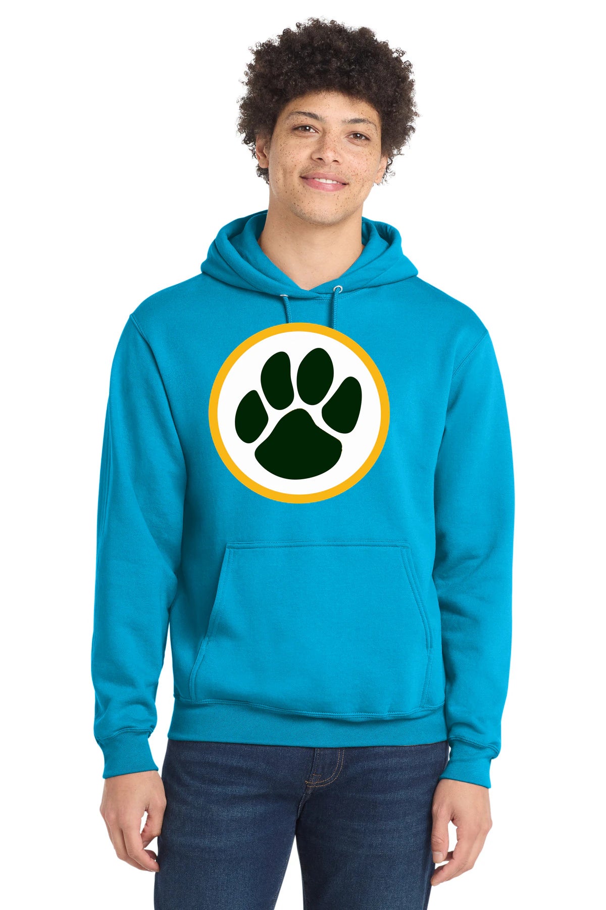 Ashwaubenon High School Football (Boys) - Neon Blue Port & Co Core Fleece Pullover Hooded Sweatshirt. PC78H