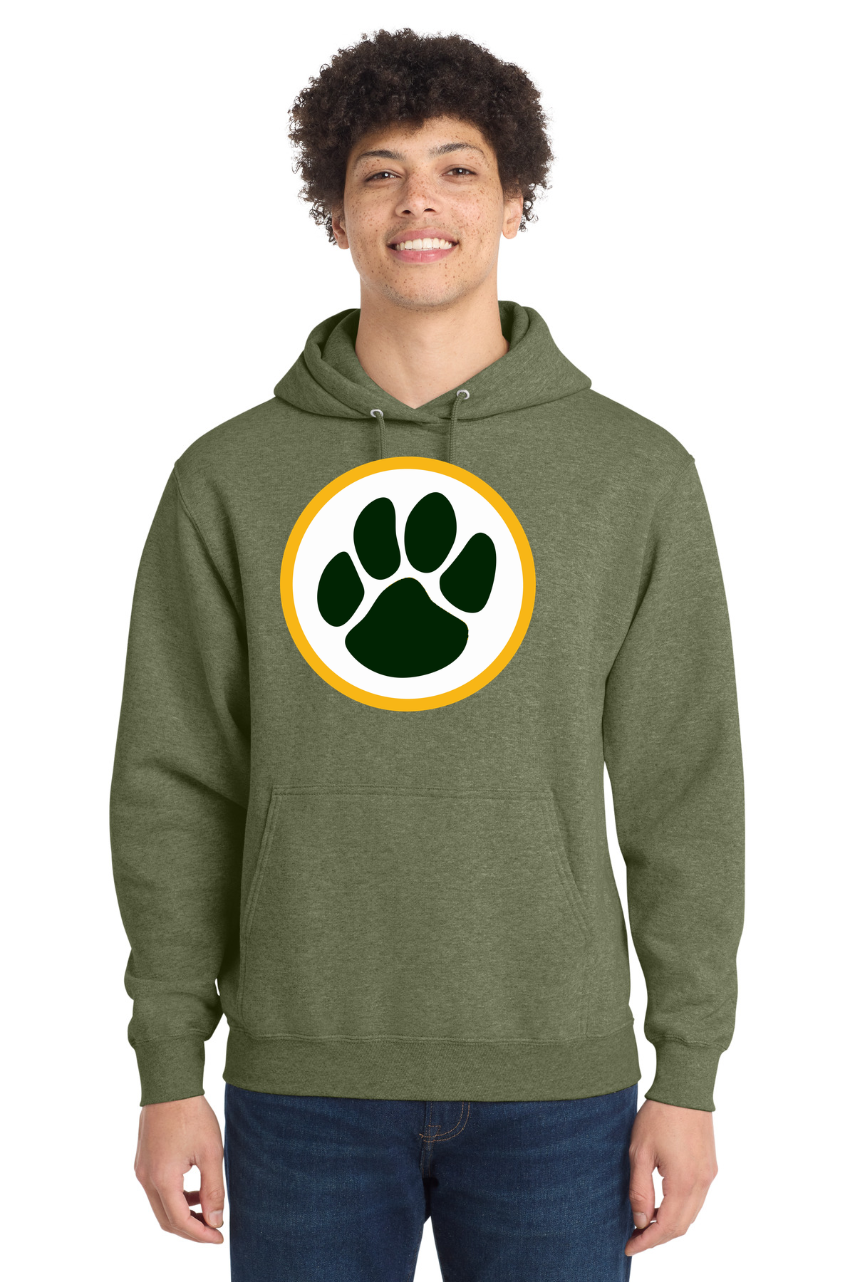 Ashwaubenon High School Football (Boys) - Olive Drab Green Heather Port & Co Core Fleece Pullover Hooded Sweatshirt. PC78H