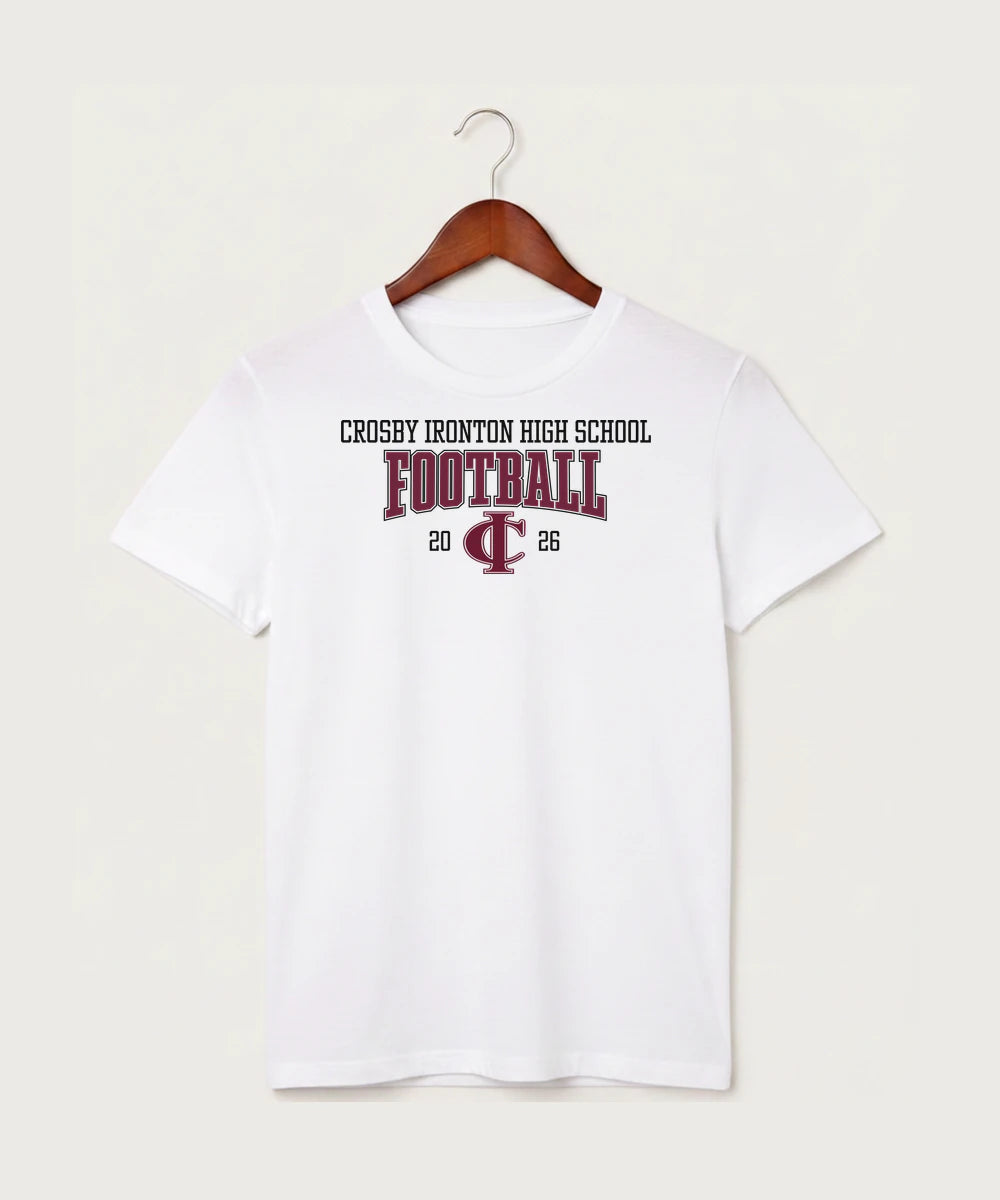 Crosby Ironton High School Football (Boys) - White T-Shirt - Full Front