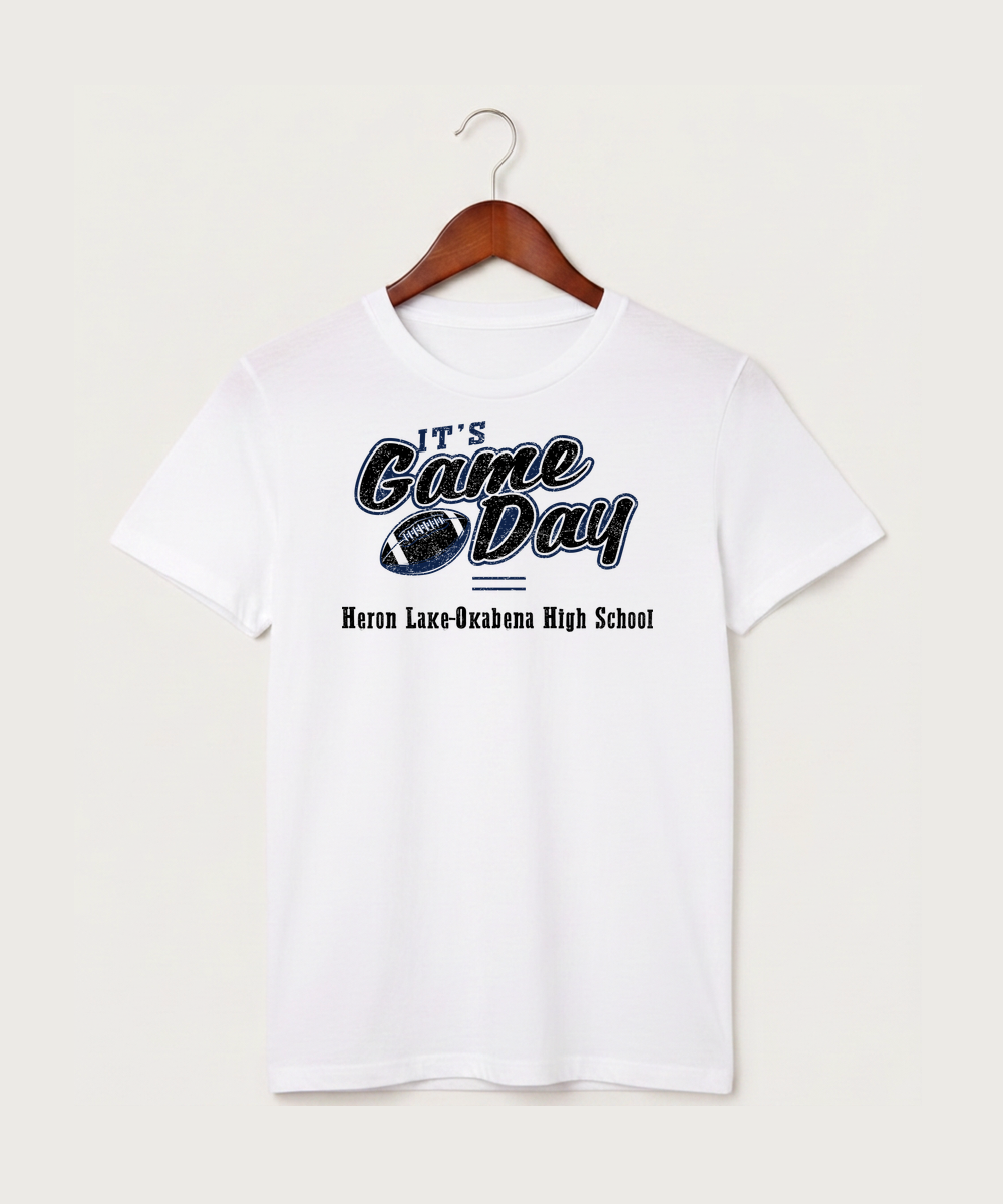 Heron Lake-Okabena High School Football (Boys) - White T-Shirt - Full Front