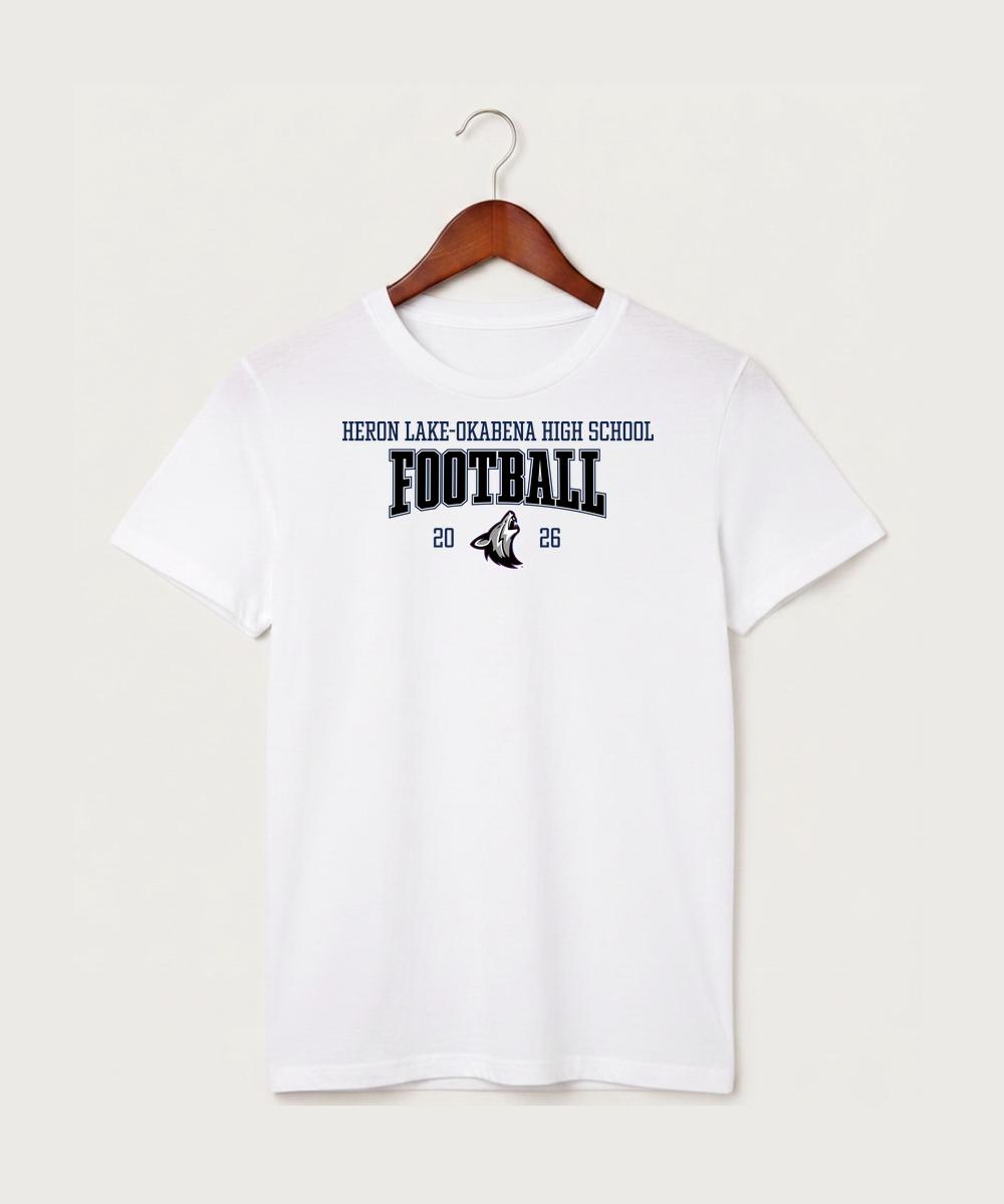 Heron Lake-Okabena High School Football (Boys) - White T-Shirt - Full Front