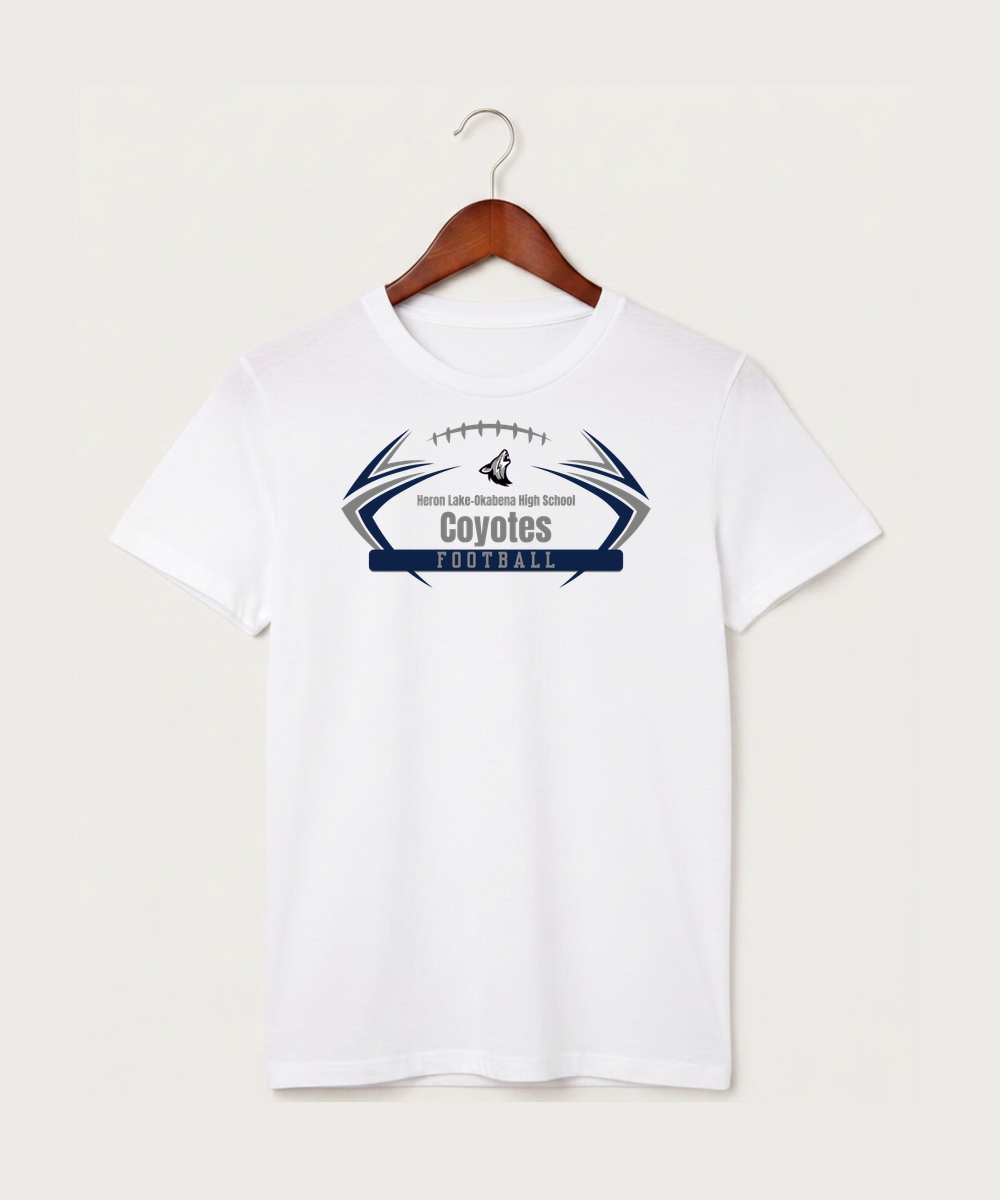 Heron Lake-Okabena High School Football (Boys) - White T-Shirt - Full Front
