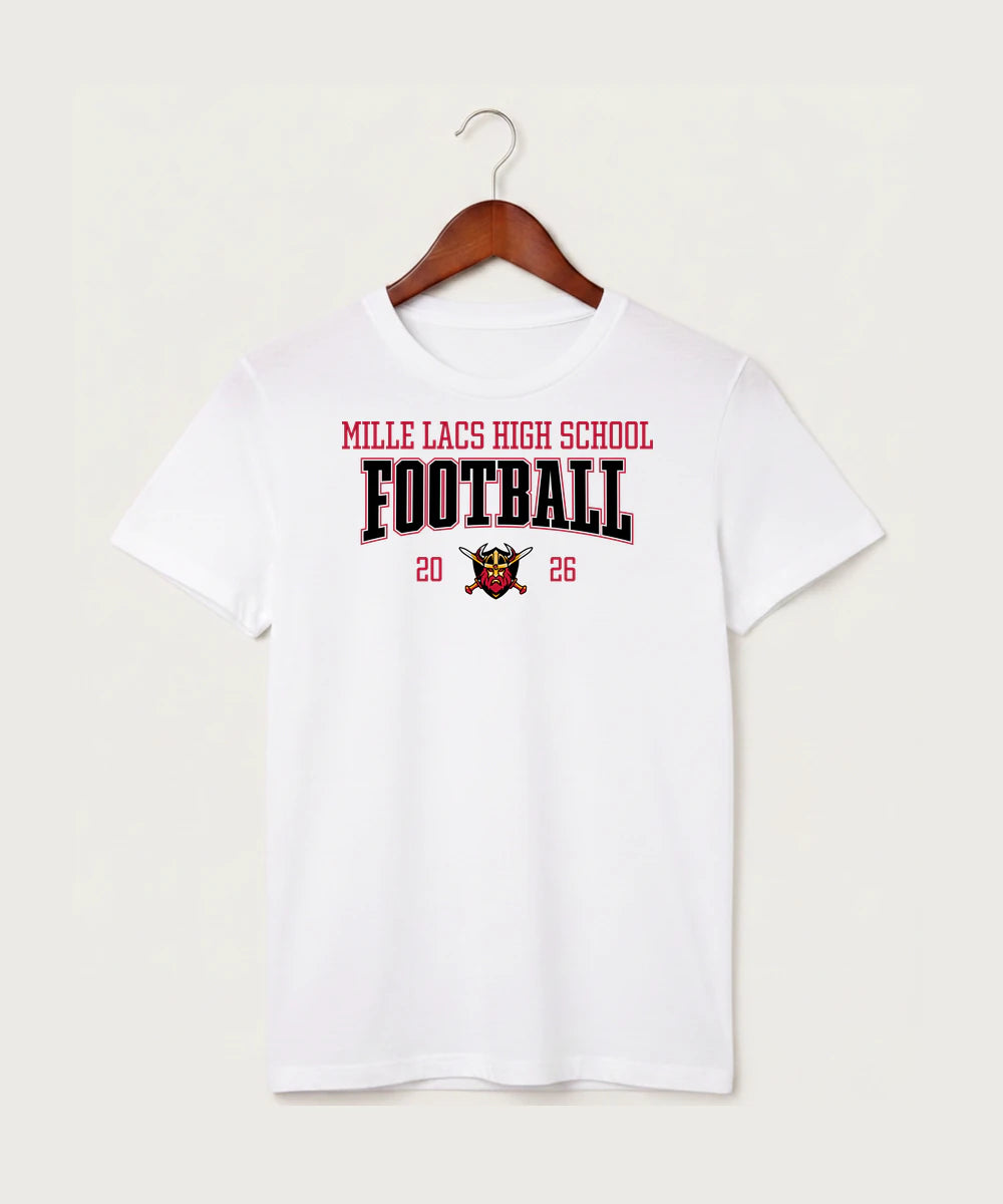 Mille Lacs High School Football (Boys) - White T-Shirt - Full Front