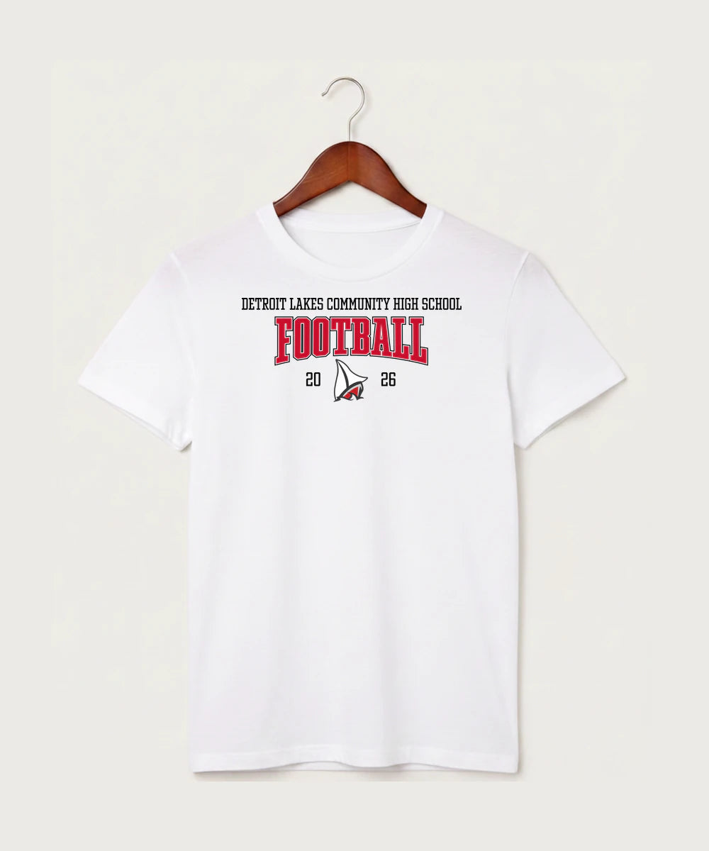 Detroit Lakes Community High School Football (Boys) - White T-Shirt - Full Front