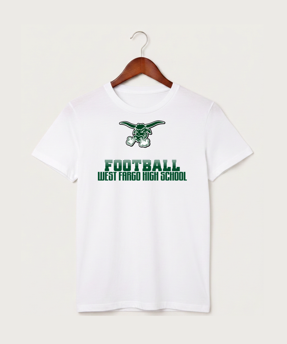 West Fargo High School Football (Boys) - White T-Shirt - Full Front