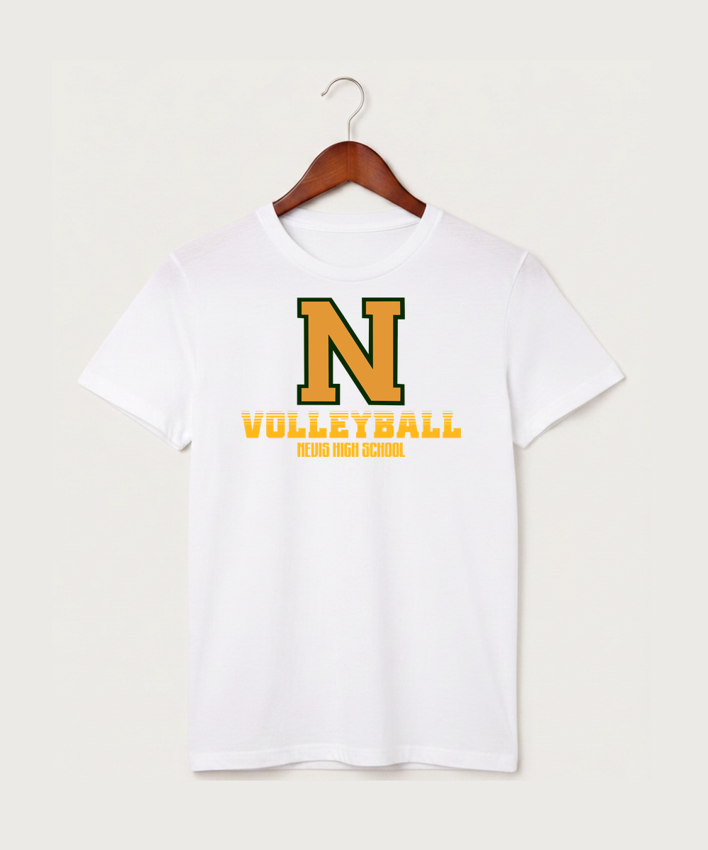 Nevis High School Volleyball (Girls) - White T-Shirt - Full Front