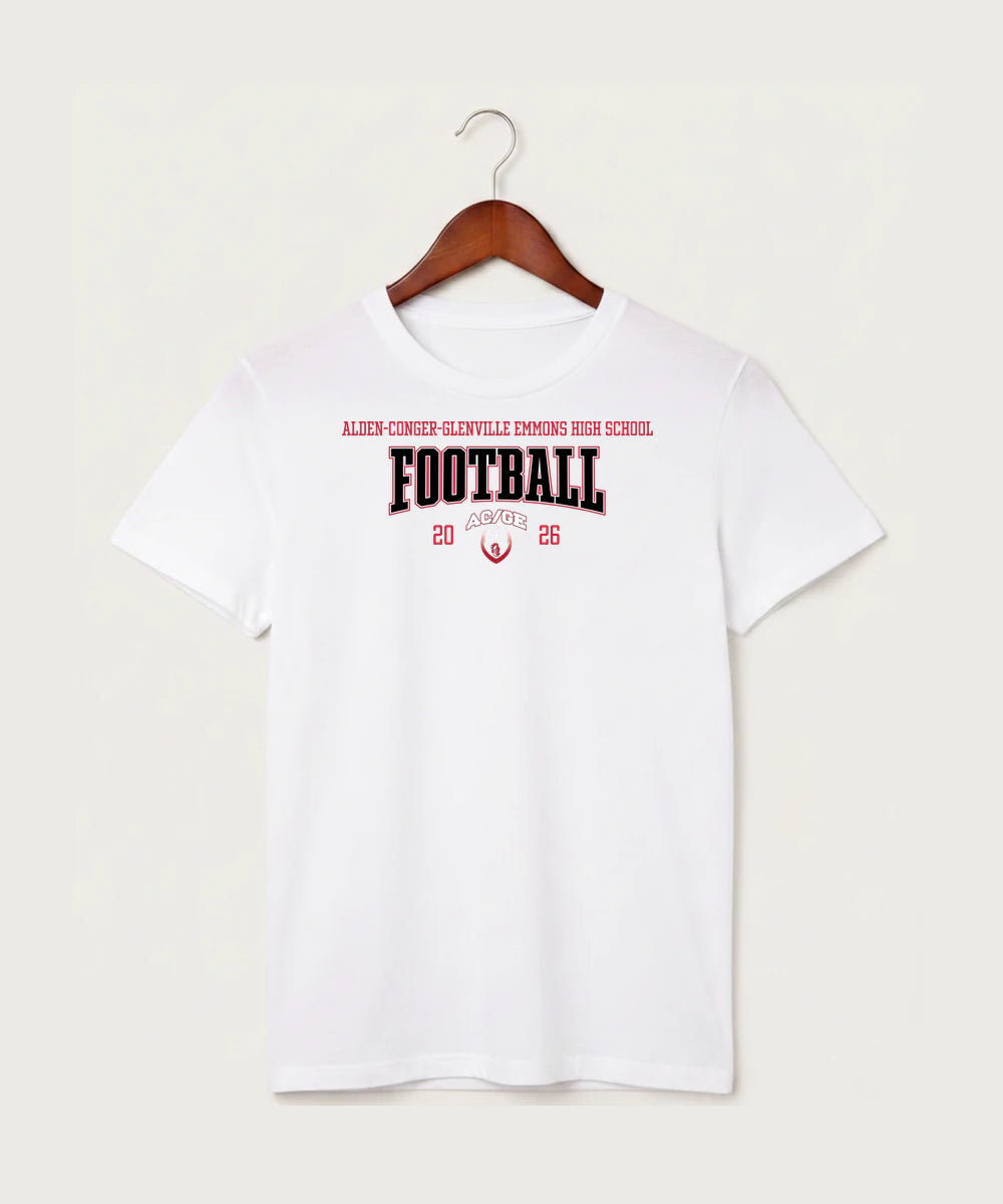 Alden-Conger-Glenville Emmons High School Football (Boys) - White T-Shirt - Full Front