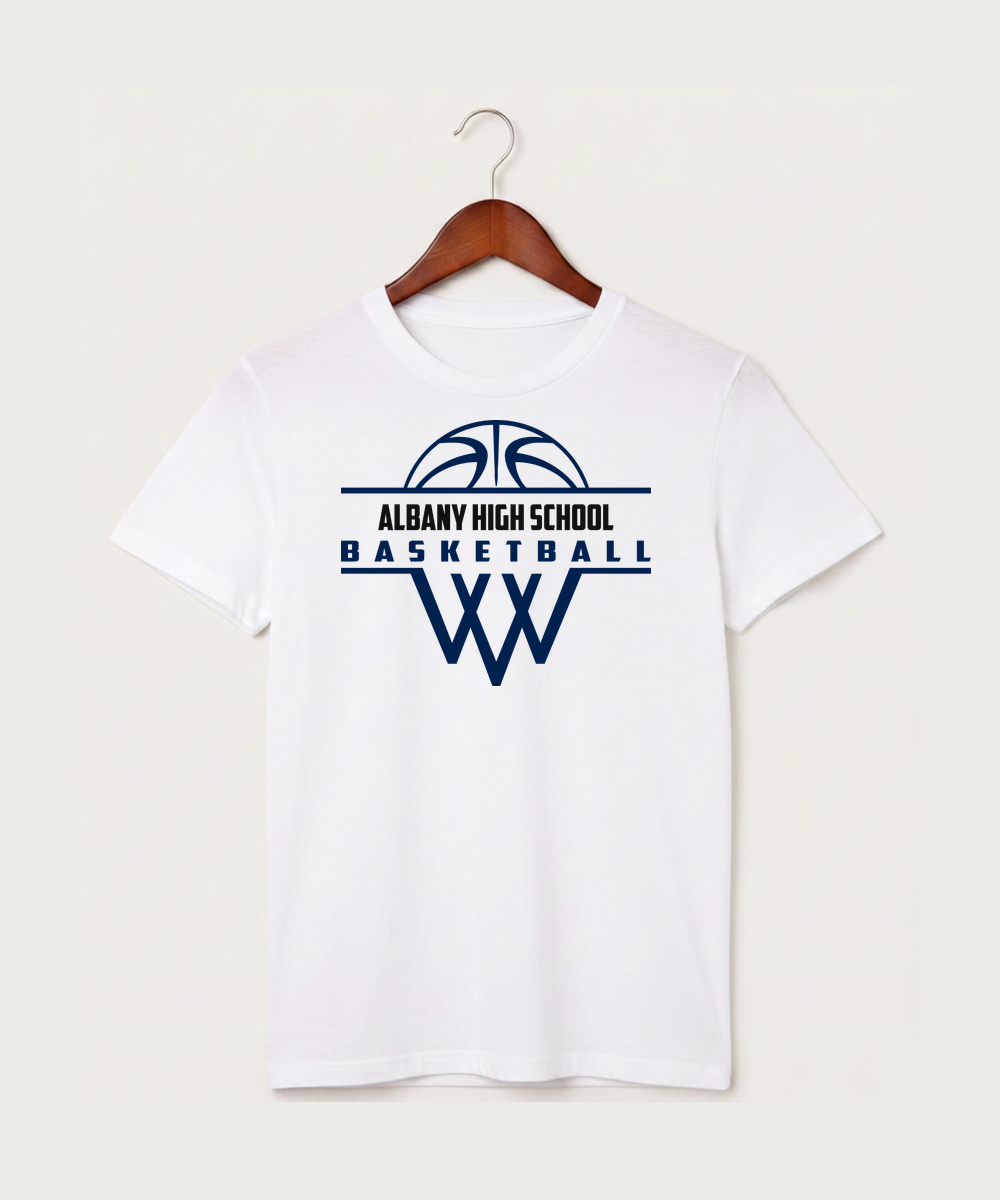 Albany High School Basketball (Boys) - White T-Shirt - Full Front