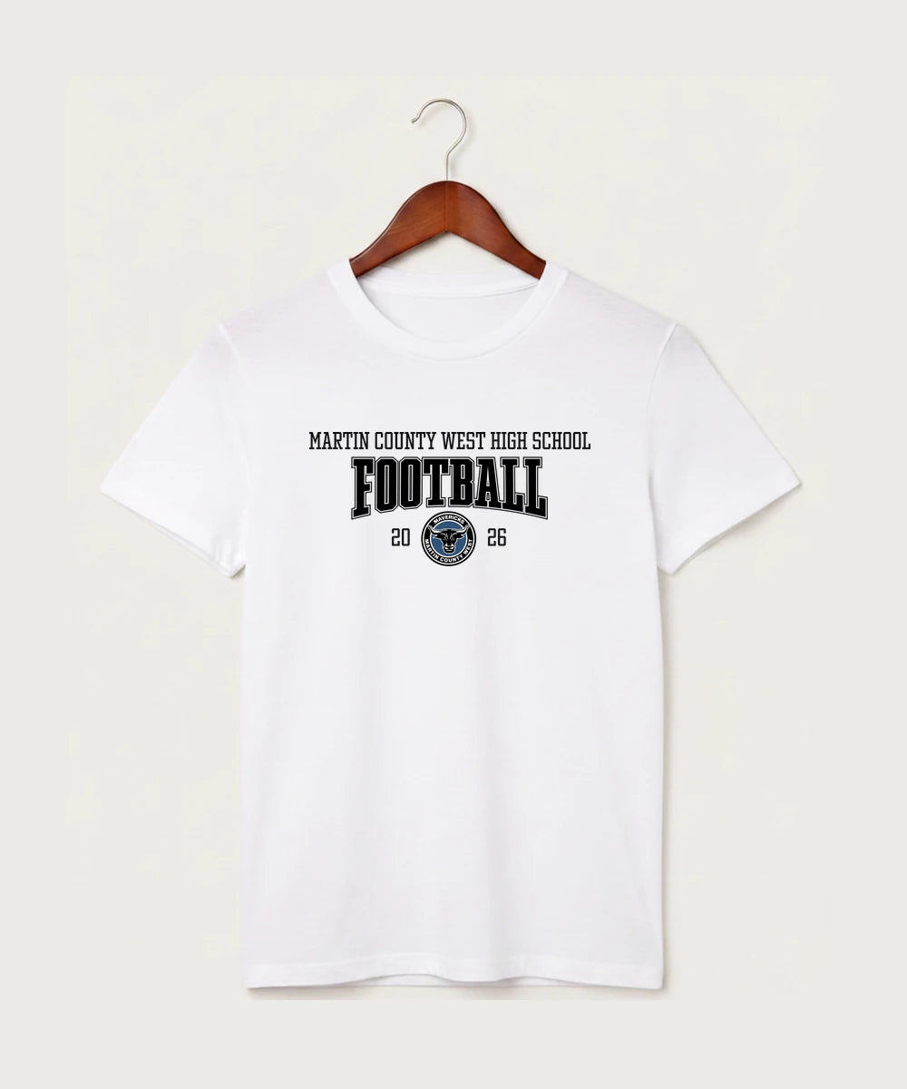 Martin County West High School Football (Boys) - White T-Shirt - Full Front