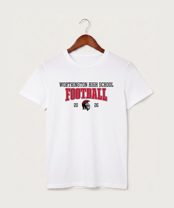 Worthington High School Football (Boys) - White T-Shirt - Full Front