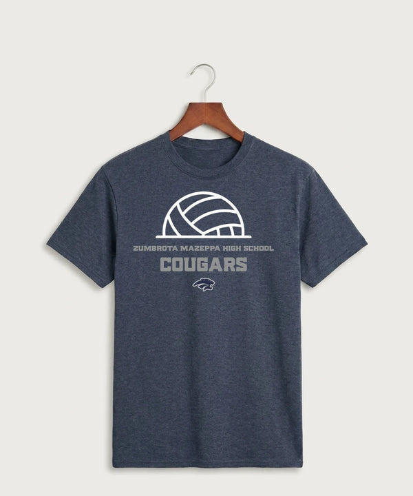 Zumbrota Mazeppa High School Volleyball (Girls) - Heather Navy Port & Co Core Cotton Tee. PC54