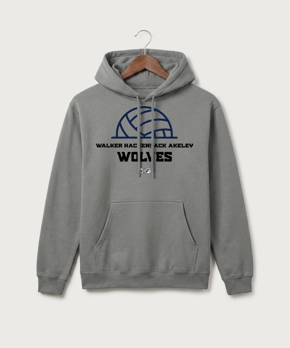 Walker Hackensack Akeley Volleyball (Girls) - Medium Grey Port & Co Core Fleece Pullover Hooded Sweatshirt. PC78H