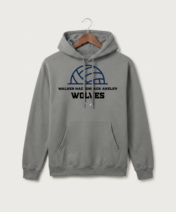 Walker Hackensack Akeley Volleyball (Girls) - Medium Grey Port & Co Core Fleece Pullover Hooded Sweatshirt. PC78H